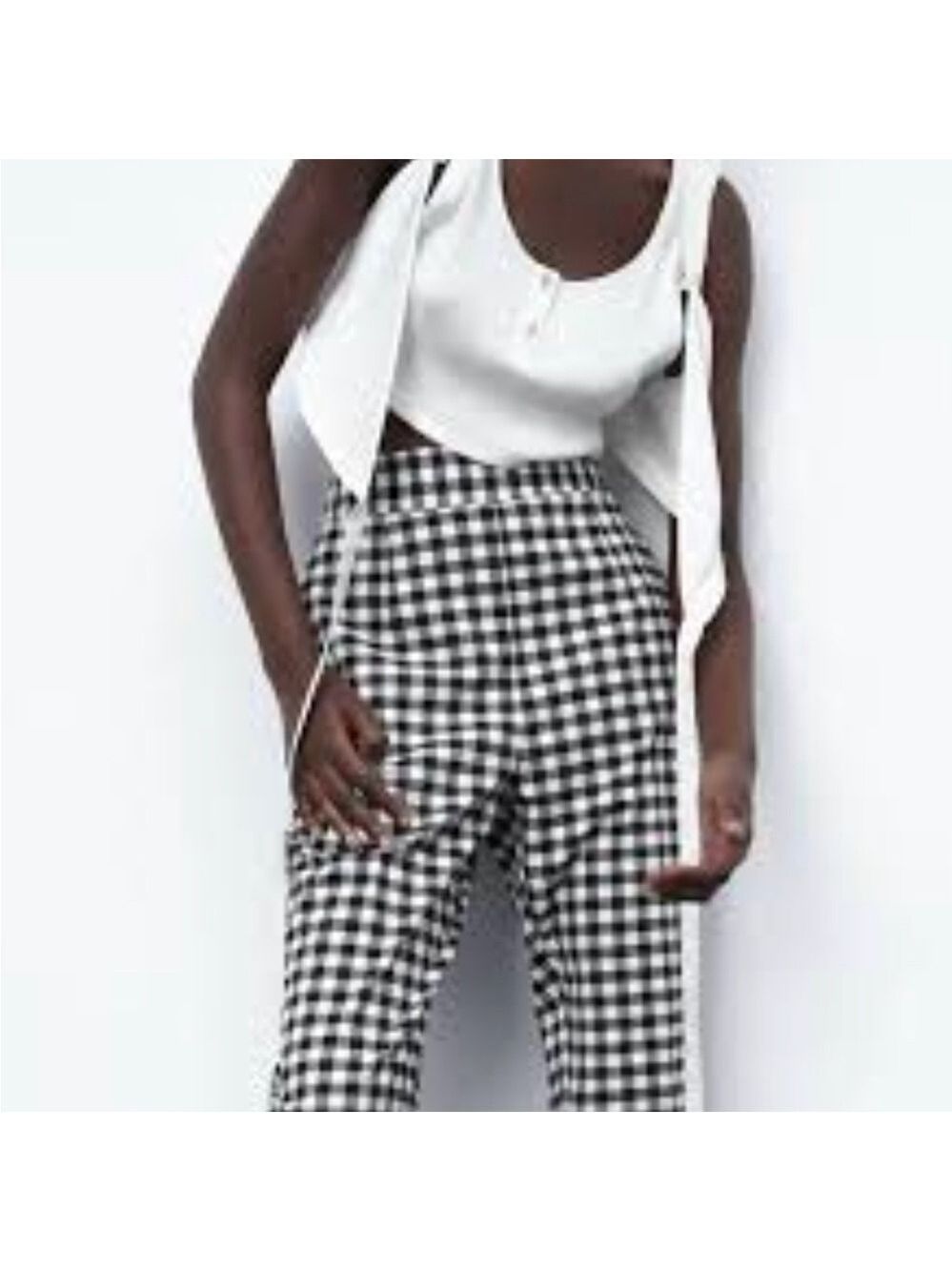 Zara checkered high waisted ankle length nwt pants with pockets size xs